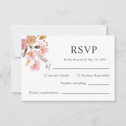 Elegant Floral Wedding RSVP Kaartje (Voorkant)
