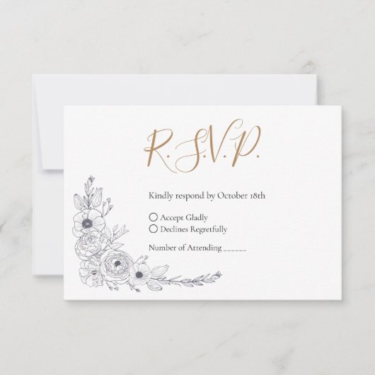 Elegant Floral Wedding RSVP Kaartje (Voorkant)