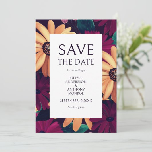 Elegant Floral Wedding Save the Date (Staand voorkant)