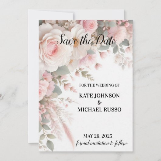 Elegant Floral Wedding Save The Date (Voorkant)
