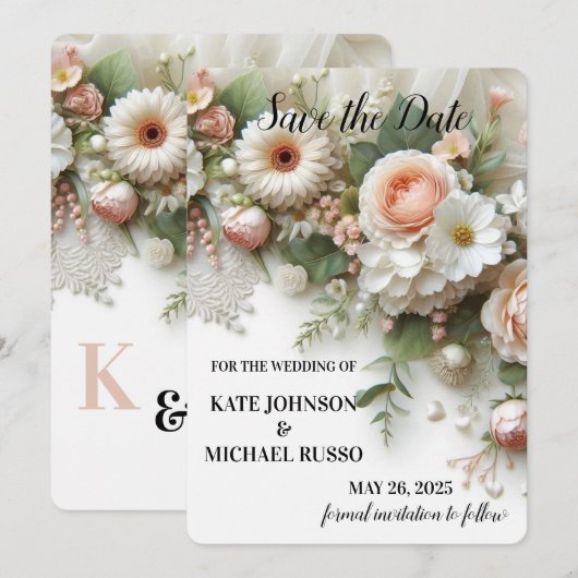 Elegant Floral Wedding Save The Date (Voorkant / Achterkant)