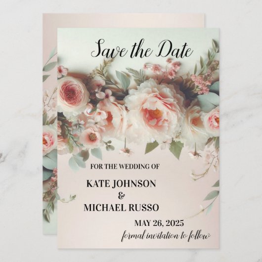 Elegant Floral Wedding Save The Date (Voorkant / Achterkant)