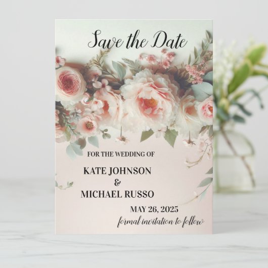 Elegant Floral Wedding Save The Date (Staand voorkant)