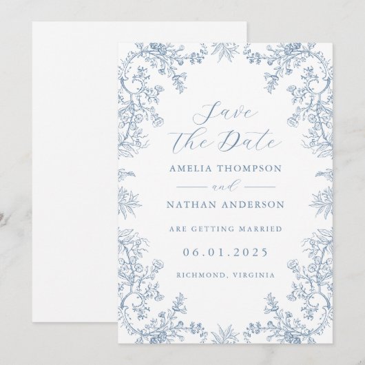Elegant  Floral Wedding Save the Date (Voorkant / Achterkant)