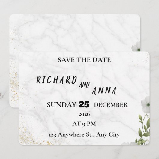 Elegant Floral Wedding Save the Date Card  (Voorkant / Achterkant)
