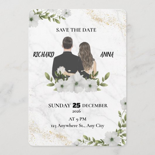 Elegant Floral Wedding Save the Date Card  (Voorkant)