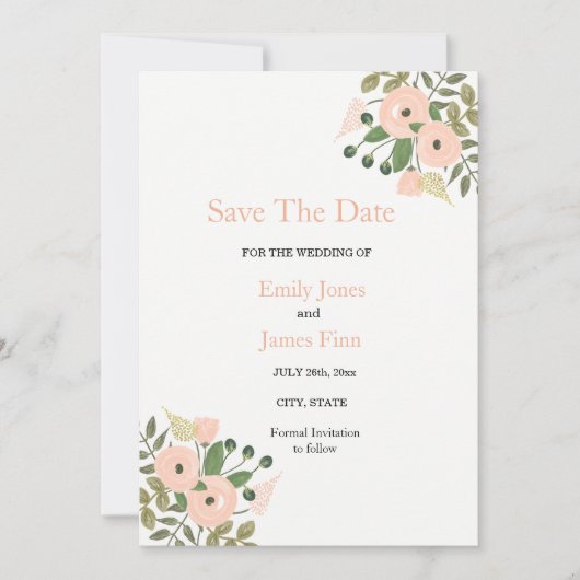 Elegant Floral Wedding Save the Date Invitation (Voorkant)