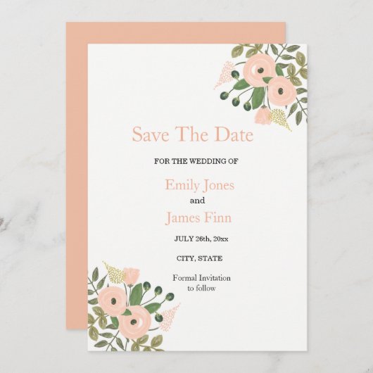 Elegant Floral Wedding Save the Date Invitation (Voorkant / Achterkant)