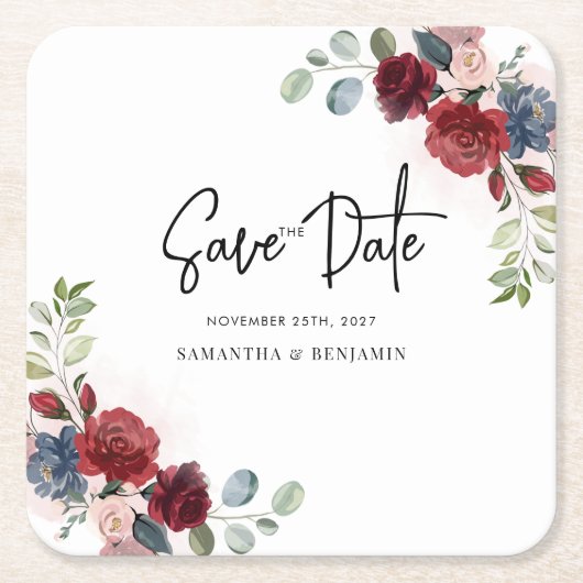 Elegant Floral Wedding Save the Date Kartonnen Onderzetters (Voorkant)