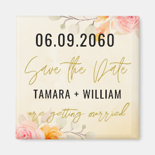 Elegant Floral Wedding Save The Date Non Photo Magneet