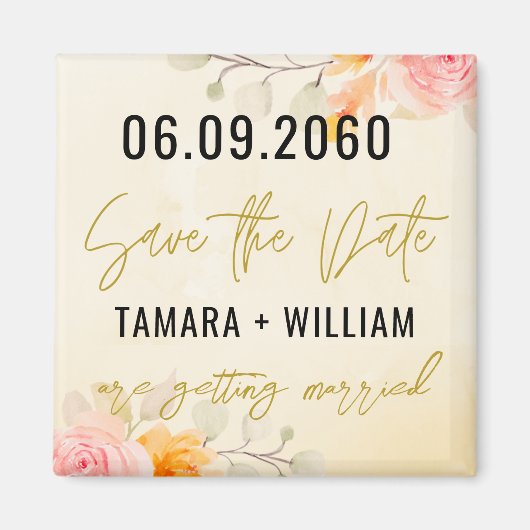 Elegant Floral Wedding Save the Date Non Photo Magneet (Voorkant)