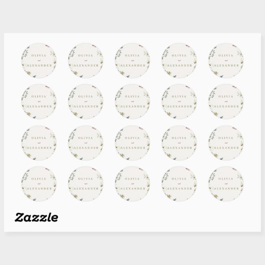 Elegant Floral Wedding Small Round Sticker | (Vel)