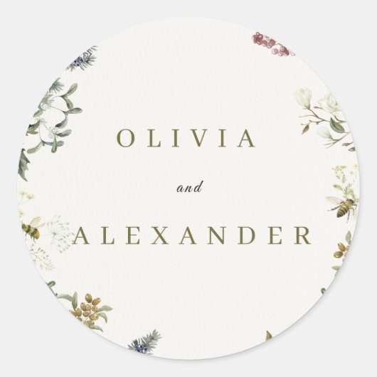 Elegant Floral Wedding Small Round Sticker | (Voorkant)