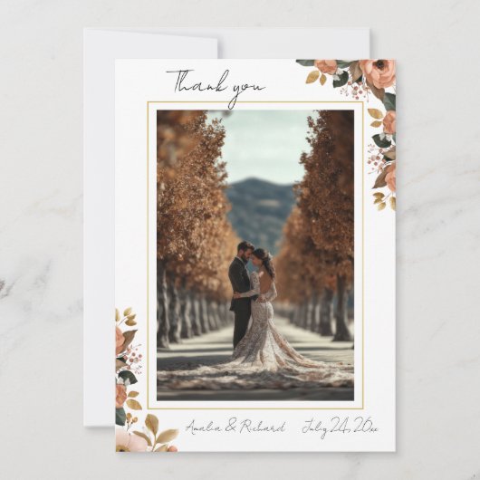 Elegant Floral Wedding Thank You Card Bedankkaart (Voorkant)