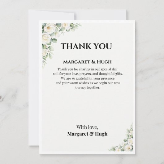 Elegant Floral Wedding Thank You Card Kaart (Voorkant)