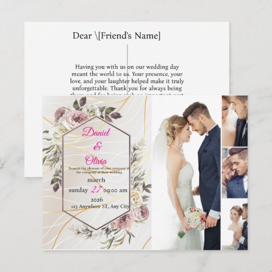 Elegant Floral Wedding Uitnodiging Briefkaart (Voorkant / Achterkant)