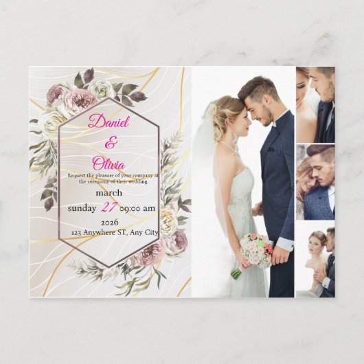 Elegant Floral Wedding Uitnodiging Briefkaart (Voorkant)