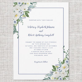 Elegant Floral Wedding Waterverf White Blue Chic Kaart