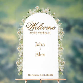 Elegant Floral Wedding Welcome Sign - Custom Made Acryl Bord