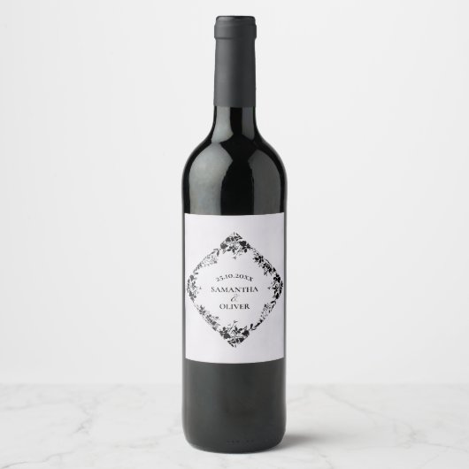Elegant Floral Wedding Wine Bottle Label Wijn Etiket (Voorkant)