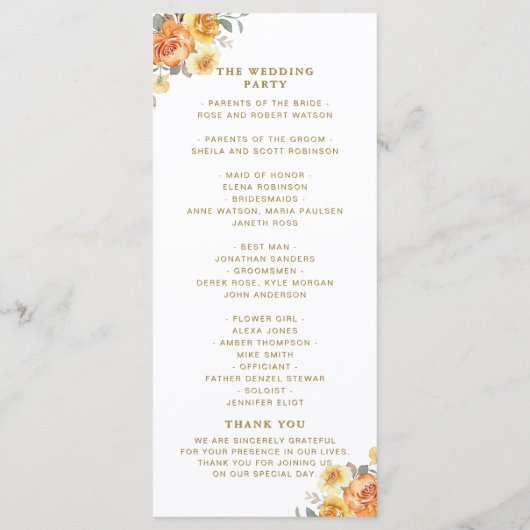 Elegant Floral Wedding With Spring Flowers Programmakaart (Achterkant)