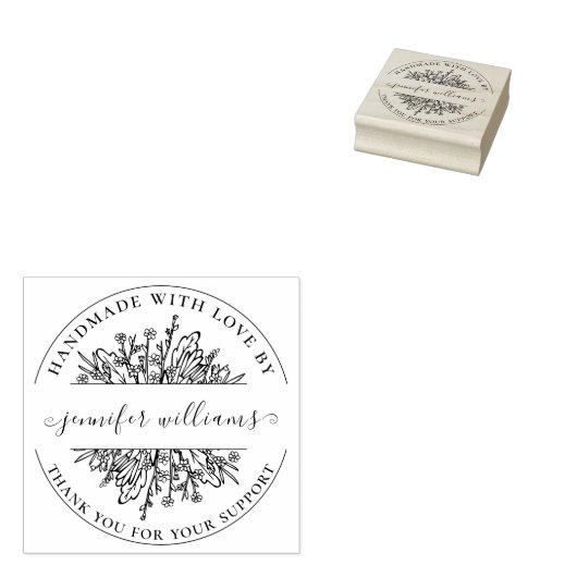 Elegant Floral Whimsical Script Handgemaakt met Lo Rubberstempel (Gestempeld)