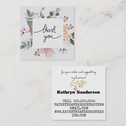 Elegant floral white bedankt vierkante visitekaartje (Voorkant / Achterkant)