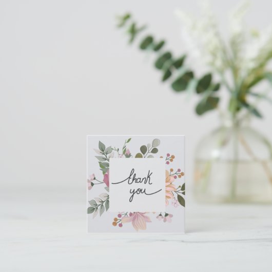 Elegant floral white bedankt vierkante visitekaartje (Staand voorkant)