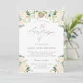 Elegant Floral White Beige Calligraphy Baptisme Kaart (Staand voorkant)