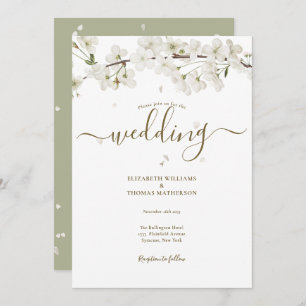 Elegant Floral White Blossom Script Weduwschap Kaart