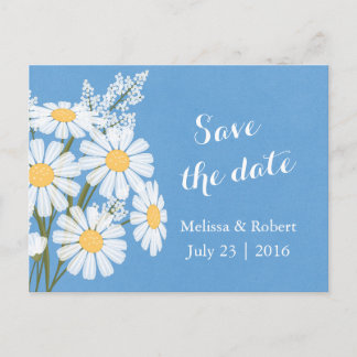 Elegant Floral White Daisies Blue Save the Date Aankondigingskaart