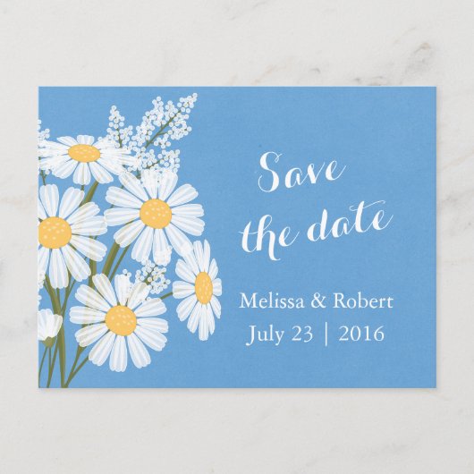 Elegant Floral White Daisies Blue Save the Date Aankondigingskaart (Voorkant)