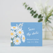 Elegant Floral White Daisies Blue Save the Date Aankondigingskaart (Staand voorkant)