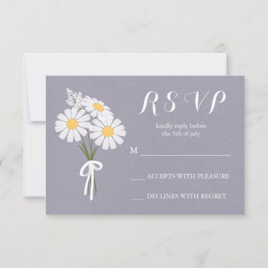 Elegant Floral White Daisies Bouquet RSVP Wedding (Voorkant)