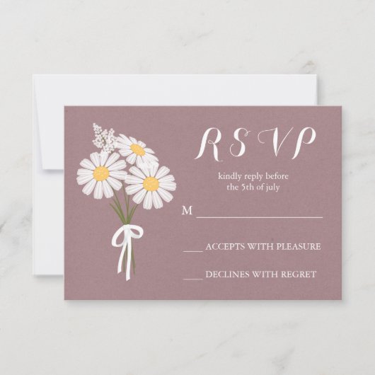 Elegant Floral White Daisies Bouquet RSVP Wedding (Voorkant)
