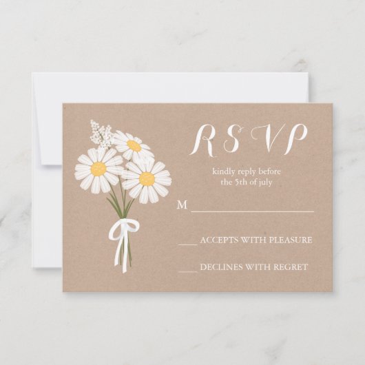 Elegant Floral White Daisies Bouquet RSVP Wedding (Voorkant)