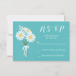 Elegant Floral White Daisies Bouquet RSVP Wedding Kaartje