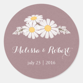 Elegant Floral White Daisies Bouquet Wedding Ronde Sticker