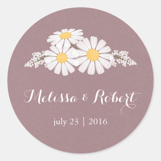 Elegant Floral White Daisies Bouquet Wedding Ronde Sticker (Voorkant)