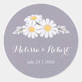 Elegant Floral White Daisies Bouquet Wedding Ronde Sticker