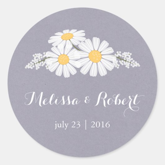Elegant Floral White Daisies Bouquet Wedding Ronde Sticker (Voorkant)