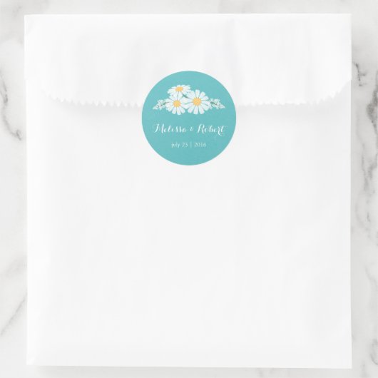 Elegant Floral White Daisies Bouquet Wedding Ronde Sticker (Tas)