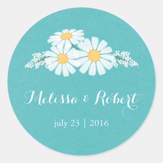 Elegant Floral White Daisies Bouquet Wedding Ronde Sticker (Voorkant)