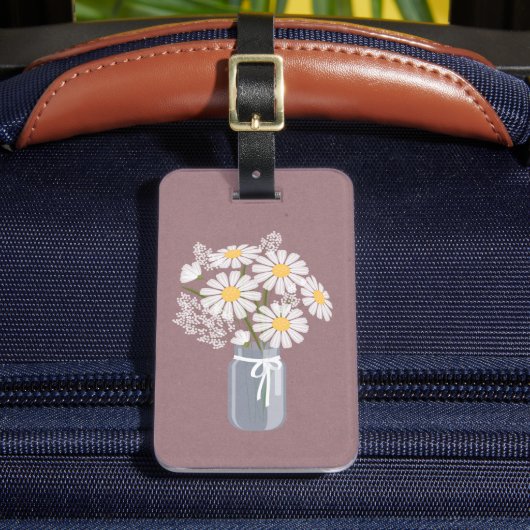 Elegant Floral White Daisies Mason Jar Bagagelabel (Voorkant Insitu 2)