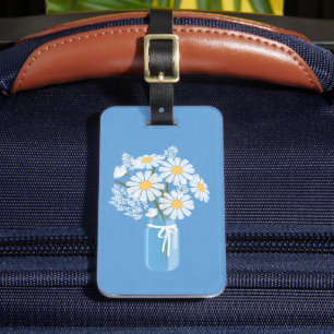 Elegant Floral White Daisies Mason Jar Blue Bagagelabel