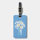 Elegant Floral White Daisies Mason Jar Blue Bagagelabel (Voorkant verticaal)