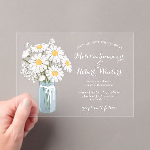 Elegant Floral White Daisies Mason Jar Wedding Acryl Uitnodigingen