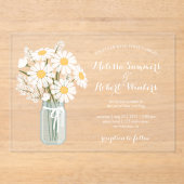 Elegant Floral White Daisies Mason Jar Wedding Acryl Uitnodigingen (Voorkant)
