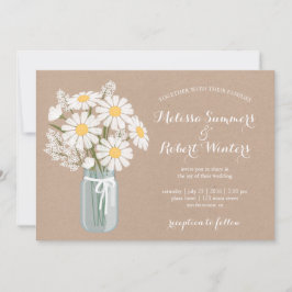Elegant Floral White Daisies Mason Jar Wedding Kaart