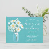 Elegant Floral White Daisies Mason Jar Wedding Kaart (Staand voorkant)
